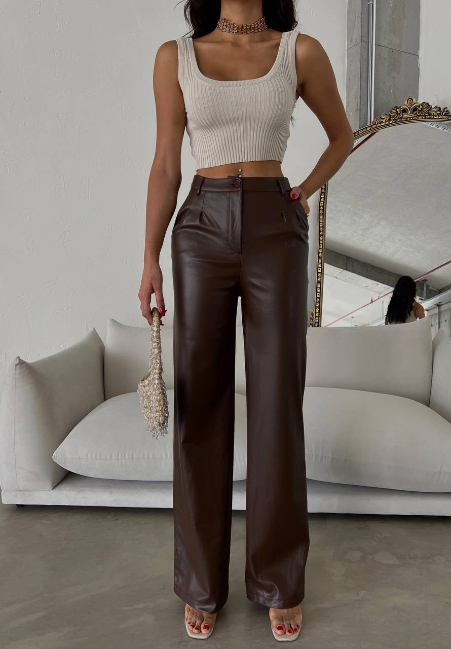 Paula Dark Brown Leather Trousers