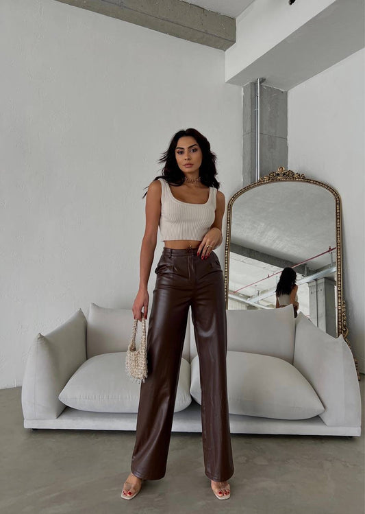 Paula Dark Brown Leather Trousers