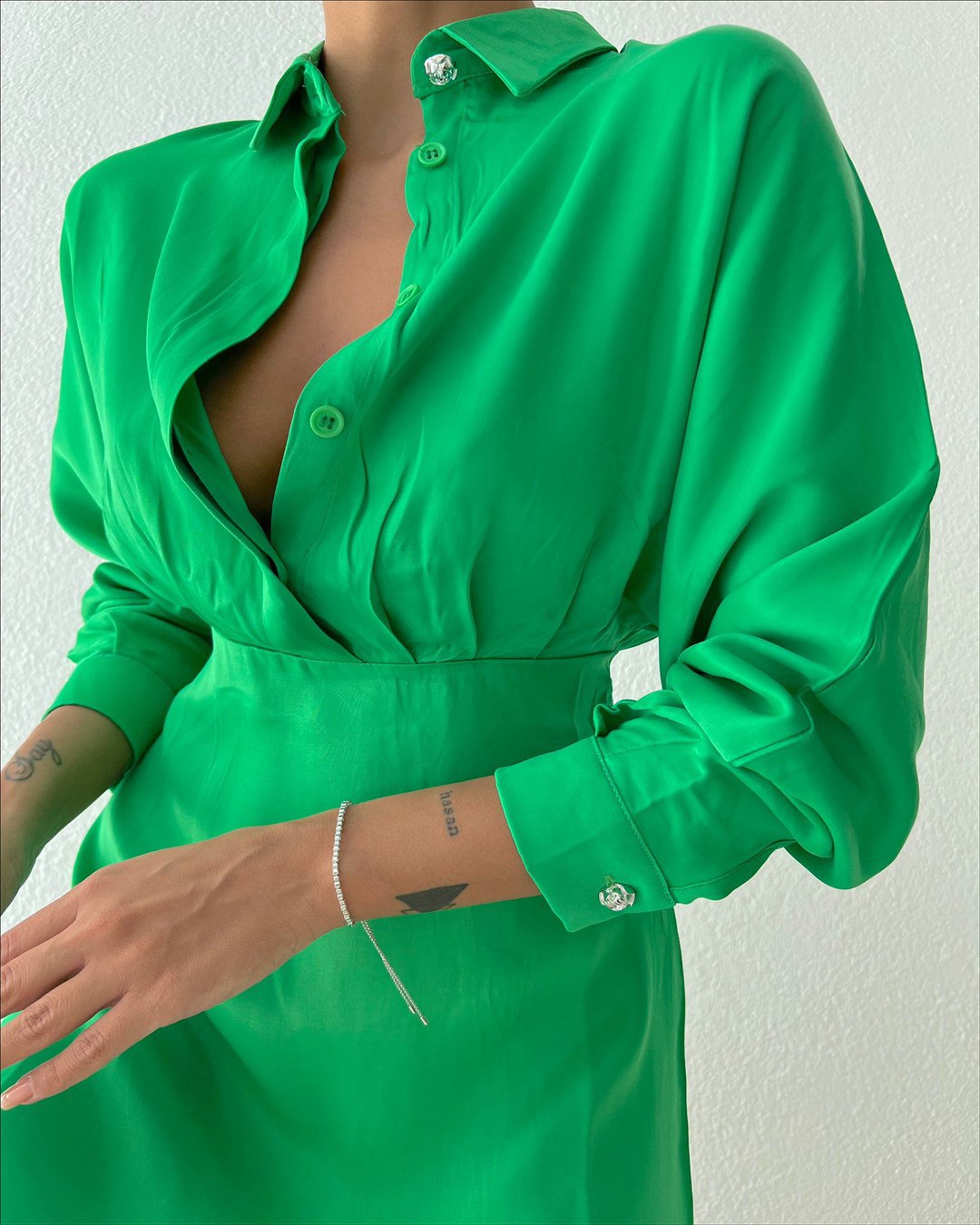 Tina Long Sleeve Green Mini Dress
