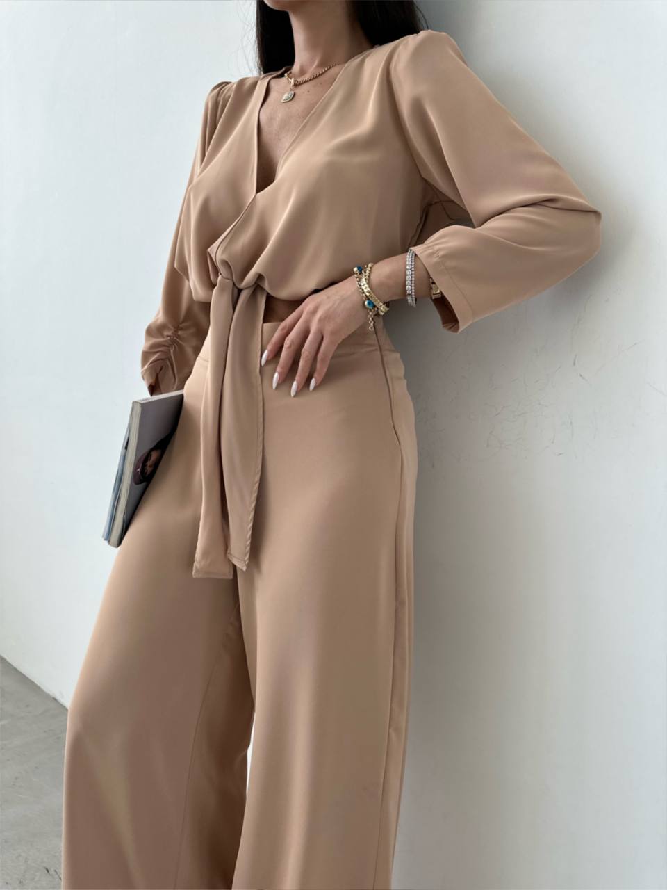 Diana Two Piece Camel Long Sleeve & Wide Pants